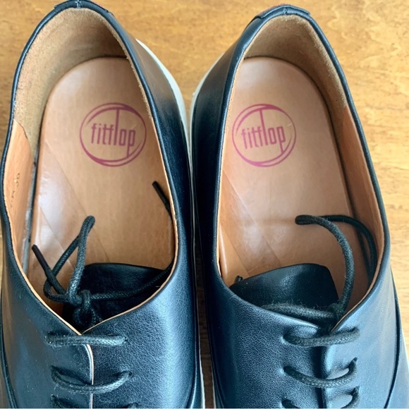 Fitflop Black Leather Sneakers with Cream Sole - Picture 4 of 12